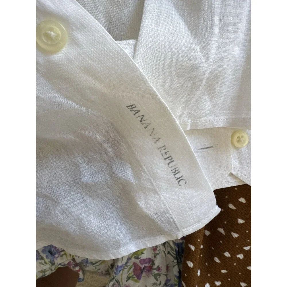 NWOT Banana Republic 100% Linen White XL Mens Shirt Long Sleeves
